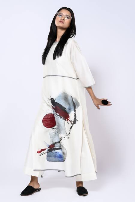 Shop Taika By Poonam Bhagat Ivory Chanderi Watercolour Round Pattern Tunic With Pant Online at Aza Fashions Shop_Taika By Poonam Bhagat_Ivory Chanderi Watercolour Round Pattern Tunic With Pant _Online_at_Aza_Fashions