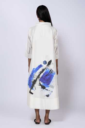 Shop Taika By Poonam Bhagat Ivory Chanderi Round Neck Artistic Abstract Pattern Tunic at Aza Fashions Shop_Taika By Poonam Bhagat_Ivory Chanderi Round Neck Artistic Abstract Pattern Tunic _at_Aza_Fashions