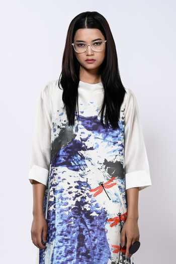 Taika By Poonam Bhagat Ivory Chanderi Round Neck Artistic Abstract Pattern Tunic Online at Aza Fashions Taika By Poonam Bhagat_Ivory Chanderi Round Neck Artistic Abstract Pattern Tunic _Online_at_Aza_Fashions