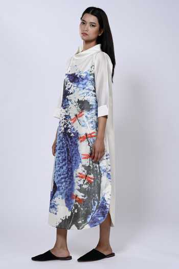 Shop Taika By Poonam Bhagat Ivory Chanderi Round Neck Artistic Abstract Pattern Tunic Online at Aza Fashions Shop_Taika By Poonam Bhagat_Ivory Chanderi Round Neck Artistic Abstract Pattern Tunic _Online_at_Aza_Fashions