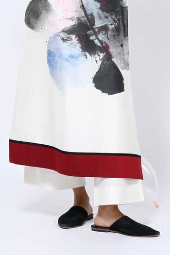 Shop_Taika By Poonam Bhagat_Ivory Chanderi Boat Neck Artistic Abstract Pattern Tunic With Pant _Online_at_Aza_Fashions