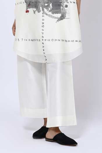 Buy_Taika By Poonam Bhagat_Ivory Chanderi Mandarin Collar Numeric Pattern Short Tunic With Pant _Online_at_Aza_Fashions