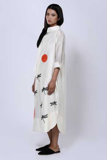 Buy_Taika By Poonam Bhagat_Ivory Chanderi Embroidery Bandeau Neck Dragonfly Dot Pattern Tunic _Online_at_Aza_Fashions