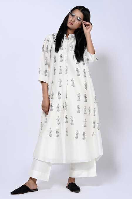 Taika by Poonam Bhagat Chanderi Figurine Pattern Tunic With Pant 