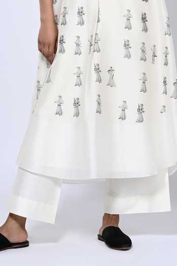 Taika By Poonam Bhagat_Ivory Chanderi Mandarin Collar Figurine Pattern Tunic With Pant _Online_at_Aza_Fashions