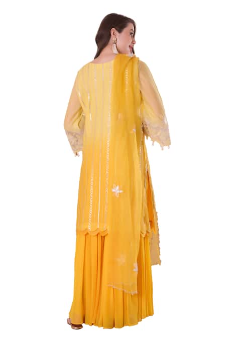 Surabhi Arya_Yellow Chanderi, Organza, Georgette Pearls, Embroidery, Yoke Kurta Sharara Set _Online_at_Aza_Fashions
