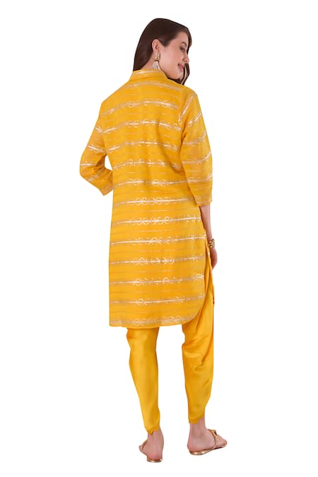 Buy_Surabhi Arya_Yellow Chanderi, Modal, Satin Gota Patti, Embroidery Kurta And Dhoti Pant Set 