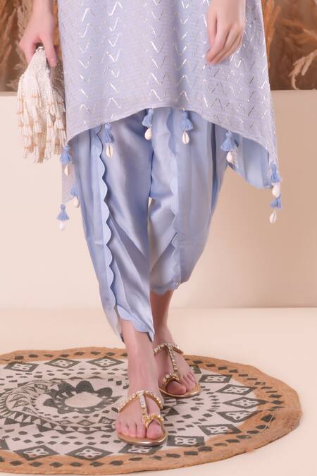 Shop_Surabhi Arya_Purple Chanderi, Cotton Tassels Round Wave Gota Pattern Kurta And Dhoti Pant Set _Online_at_Aza_Fashions