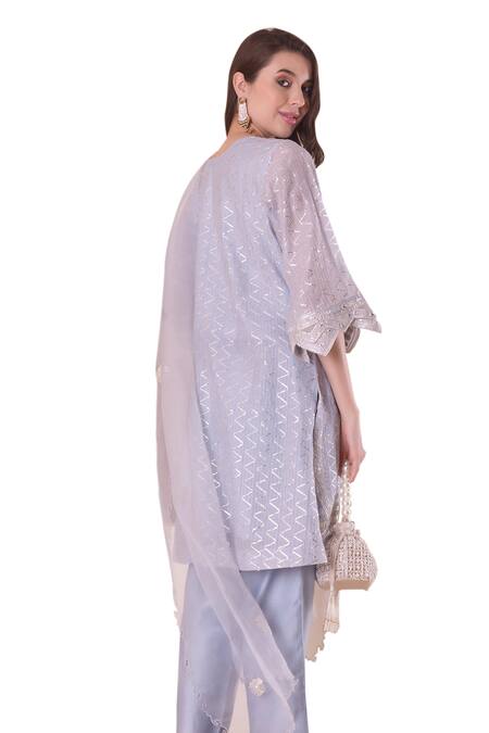 Shop_Surabhi Arya_Blue Chanderi, Organza Gota Patti, Sequins, Mirrors V-neck Embroidered Kurta Set 