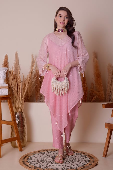 Surabhi Arya Stripe Pattern Asymmetric Kurta & Pant Set 