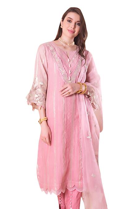 Surabhi Arya Pink Chanderi, Organza Pearls, Zari, Sequins Flower Yoke Embroidered Kurta Set Online at Aza Fashions Surabhi Arya_Pink Chanderi, Organza Pearls, Zari, Sequins Flower Yoke Embroidered Kurta Set _Online_at_Aza_Fashions