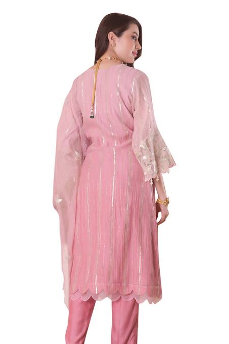 Buy Surabhi Arya Pink Chanderi, Organza Pearls, Zari, Sequins Flower Yoke Embroidered Kurta Set Online at Aza Fashions Buy_Surabhi Arya_Pink Chanderi, Organza Pearls, Zari, Sequins Flower Yoke Embroidered Kurta Set _Online_at_Aza_Fashions