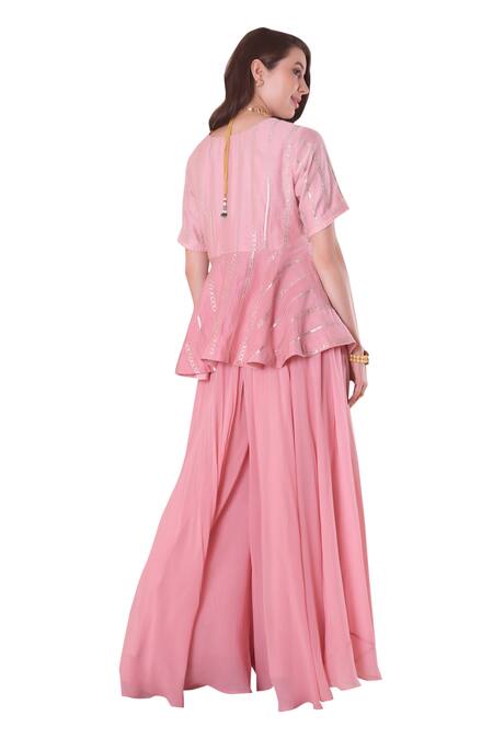 Surabhi Arya_Pink Chanderi, Georgette Gota Patti, Embroidered Peplum Kurta And Sharara Set _Online_at_Aza_Fashions