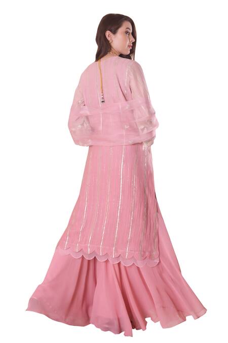 Surabhi Arya_Pink Chanderi, Georgette, Organza Pearls, Embroidery, Gota Zari Work Kurta Set _Online_at_Aza_Fashions