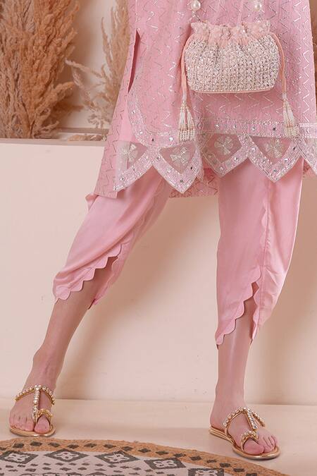 Shop_Surabhi Arya_Pink Chanderi, Organza Gota Patti, Sequins, Mirrors, Border Kurta Set _Online_at_Aza_Fashions