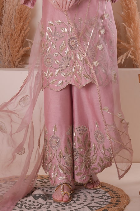 Surabhi Arya Pink Silk, Organza, Bamboo Embroidery, Gota Patti, Floral Kurta Sharara Set at Aza Fashions Surabhi Arya_Pink Silk, Organza, Bamboo Embroidery, Gota Patti, Floral Kurta Sharara Set _at_Aza_Fashions