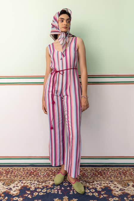 SHIMONA Striped Sleeveless Jumpsuit 