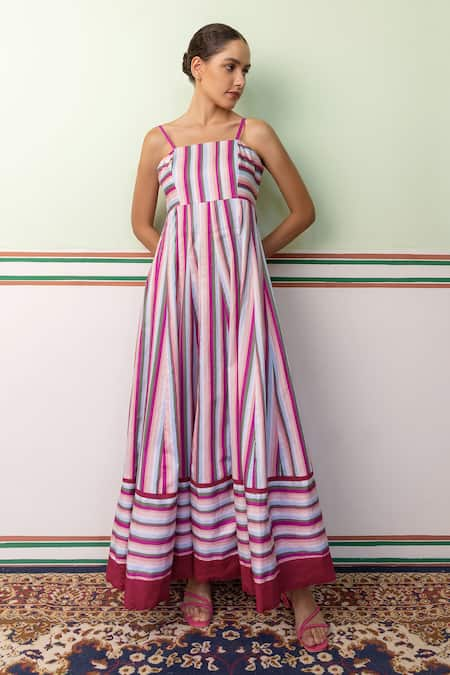 SHIMONA Stripe Pattern Maxi Dress 