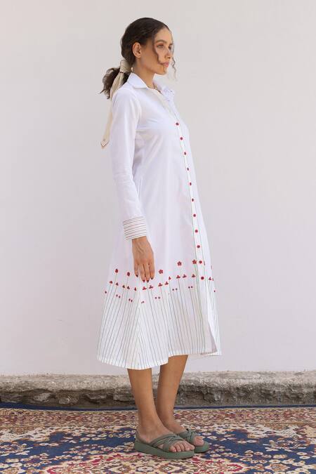 Buy Shimona White Cotton Satin Embroidery Collared Poppy Flower Shirt Dress Online at Aza Fashions Buy_Shimona_White Cotton Satin Embroidery Collared Poppy Flower Shirt Dress _Online_at_Aza_Fashions