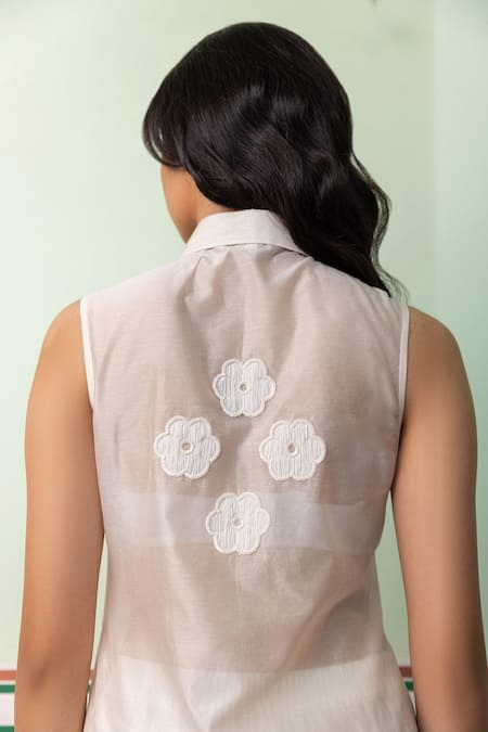 Shimona Off White Cotton, Silk, Chanderi Embroidery, Bloom Sheer Kurta With Pant Online at Aza Fashions Shimona_Off White Cotton, Silk, Chanderi Embroidery, Bloom Sheer Kurta With Pant _Online_at_Aza_Fashions