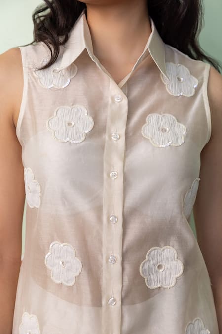 Buy Shimona Off White Cotton, Silk, Chanderi Embroidery, Bloom Sheer Kurta With Pant Online at Aza Fashions Buy_Shimona_Off White Cotton, Silk, Chanderi Embroidery, Bloom Sheer Kurta With Pant _Online_at_Aza_Fashions