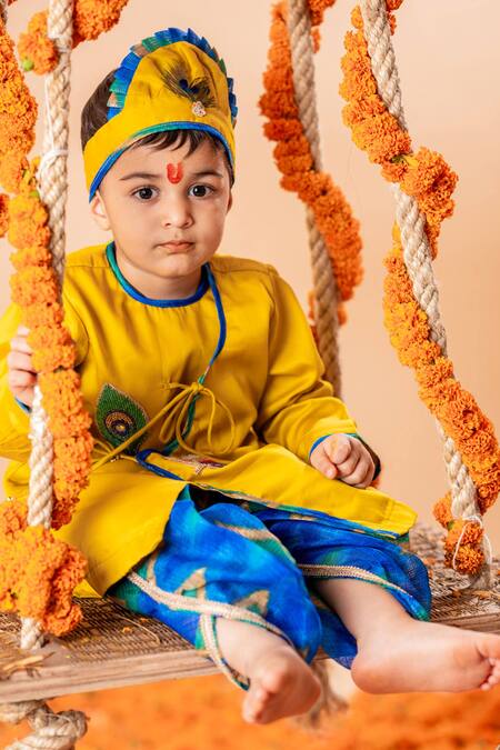 Buy Rage Attire-Sweta Saria Yellow Cotton, Silk Beads Makhan Chor Lehariya Kurta With Dhoti Pant Online at Aza Fashions Buy_Rage Attire-Sweta Saria_Yellow Cotton, Silk Beads Makhan Chor Lehariya Kurta With Dhoti Pant _Online_at_Aza_Fashions