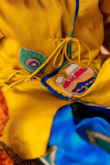 Shop Rage Attire-Sweta Saria Yellow Cotton, Silk Beads Makhan Chor Lehariya Kurta With Dhoti Pant Online at Aza Fashions Shop_Rage Attire-Sweta Saria_Yellow Cotton, Silk Beads Makhan Chor Lehariya Kurta With Dhoti Pant _Online_at_Aza_Fashions