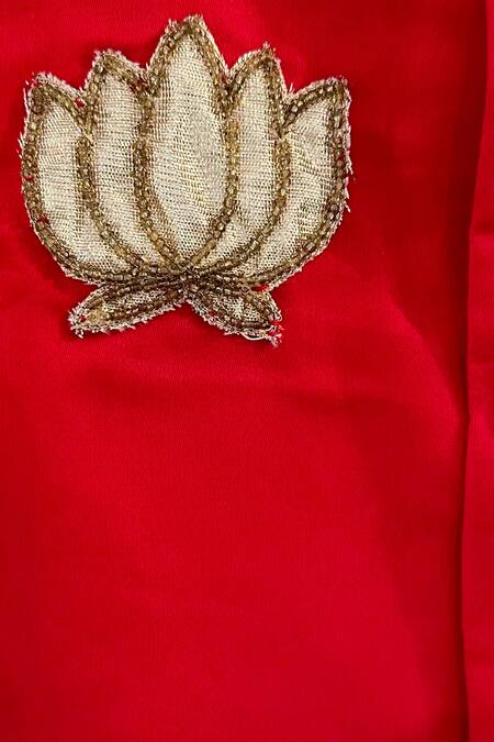 Rage Attire-Sweta Saria Red Silk, Cotton Beads, Zari Lotus Embroidered Nehru Jacket Set Online at Aza Fashions Rage Attire-Sweta Saria_Red Silk, Cotton Beads, Zari Lotus Embroidered Nehru Jacket Set _Online_at_Aza_Fashions