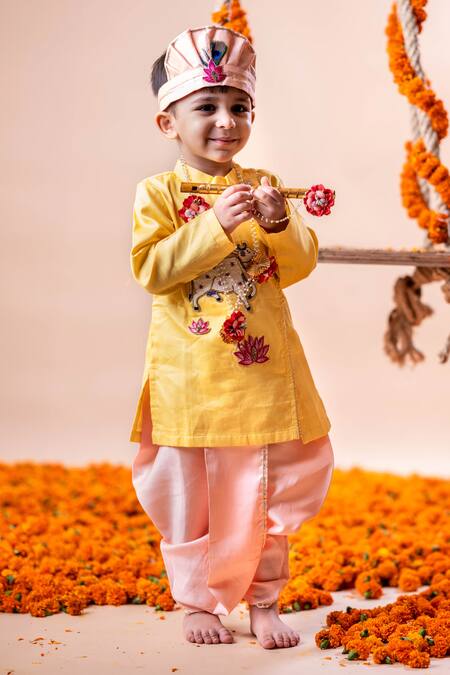 Buy Rage Attire-Sweta Saria Yellow Cotton, Silk Beads Kaamdhenu And Padma Kurta With Dhoti Pant Online at Aza Fashions Buy_Rage Attire-Sweta Saria_Yellow Cotton, Silk Beads Kaamdhenu And Padma Kurta With Dhoti Pant _Online_at_Aza_Fashions