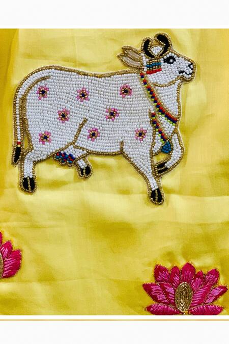 Buy Rage Attire-Sweta Saria Yellow Cotton, Silk Beads Kaamdhenu And Padma Kurta With Dhoti Pant Buy_Rage Attire-Sweta Saria_Yellow Cotton, Silk Beads Kaamdhenu And Padma Kurta With Dhoti Pant