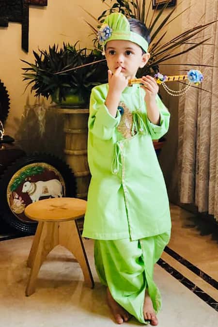 Rage Attire-Sweta Saria Green Cotton, Silk Beads Mor Pankh Embroidered Kurta With Dhoti Pant Set