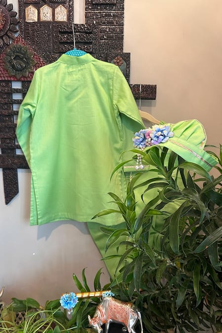 Shop Rage Attire-Sweta Saria Green Cotton, Silk Beads Mor Pankh Embroidered Kurta With Dhoti Pant Set at Aza Fashions Shop_Rage Attire-Sweta Saria_Green Cotton, Silk Beads Mor Pankh Embroidered Kurta With Dhoti Pant Set _at_Aza_Fashions