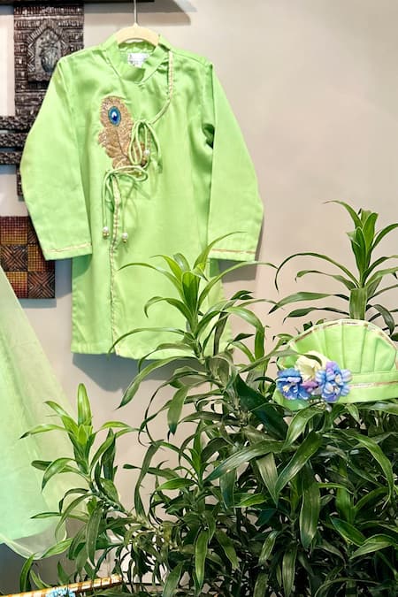 Shop Rage Attire-Sweta Saria Green Cotton, Silk Beads Mor Pankh Embroidered Kurta With Dhoti Pant Set Online at Aza Fashions Shop_Rage Attire-Sweta Saria_Green Cotton, Silk Beads Mor Pankh Embroidered Kurta With Dhoti Pant Set _Online_at_Aza_Fashions