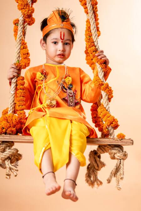 Buy_Rage Attire-Sweta Saria_Yellow Cotton, Silk Venkateshwara Embroidered Angrakha Kurta With Dhoti Pant Set _Online_at_Aza_Fashions