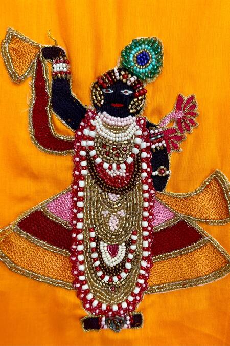 Shop_Rage Attire-Sweta Saria_Yellow Cotton, Silk Venkateshwara Embroidered Angrakha Kurta With Dhoti Pant Set 