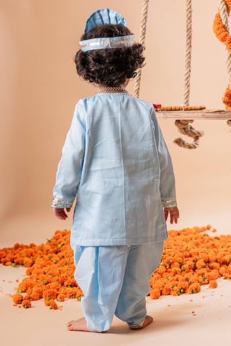 Shop Rage Attire-Sweta Saria Blue Cotton, Silk Beads Sev Khaye Kanahiya Kurta With Dhoti Pant Set at Aza Fashions Shop_Rage Attire-Sweta Saria_Blue Cotton, Silk Beads Sev Khaye Kanahiya Kurta With Dhoti Pant Set _at_Aza_Fashions