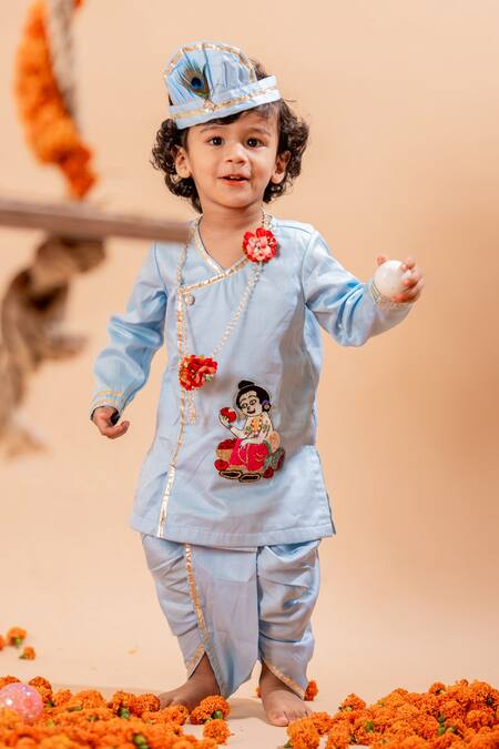 Rage Attire-Sweta Saria Blue Cotton, Silk Beads Sev Khaye Kanahiya Kurta With Dhoti Pant Set Online at Aza Fashions Rage Attire-Sweta Saria_Blue Cotton, Silk Beads Sev Khaye Kanahiya Kurta With Dhoti Pant Set _Online_at_Aza_Fashions