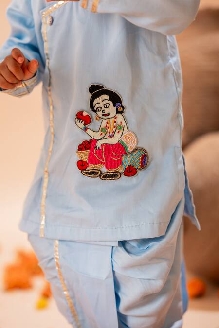 Buy Rage Attire-Sweta Saria Blue Cotton, Silk Beads Sev Khaye Kanahiya Kurta With Dhoti Pant Set Online at Aza Fashions Buy_Rage Attire-Sweta Saria_Blue Cotton, Silk Beads Sev Khaye Kanahiya Kurta With Dhoti Pant Set _Online_at_Aza_Fashions