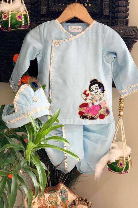 Rage Attire-Sweta Saria Blue Cotton, Silk Beads Sev Khaye Kanahiya Kurta With Dhoti Pant Set at Aza Fashions Rage Attire-Sweta Saria_Blue Cotton, Silk Beads Sev Khaye Kanahiya Kurta With Dhoti Pant Set _at_Aza_Fashions