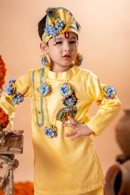 Buy Rage Attire-Sweta Saria Yellow Cotton, Silk Beads Krishna Bansuri Embroidered Kurta With Dhoti Pant Set Online at Aza Fashions Buy_Rage Attire-Sweta Saria_Yellow Cotton, Silk Beads Krishna Bansuri Embroidered Kurta With Dhoti Pant Set _Online_at_Aza_Fashions