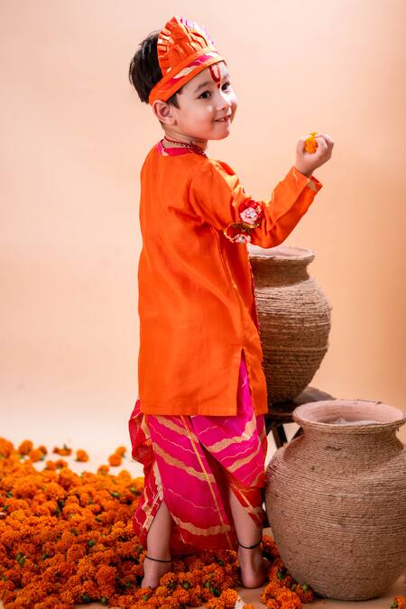 Rage Attire-Sweta Saria_Orange Cotton, Silk, Kota Doria Floral Embroidered Kurta And Dhoti Pant Set _at_Aza_Fashions