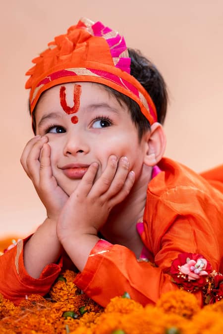 Buy_Rage Attire-Sweta Saria_Orange Cotton, Silk, Kota Doria Floral Embroidered Kurta And Dhoti Pant Set 