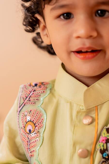 Buy_Rage Attire-Sweta Saria_Green Cotton, Krishna Bansuri Embroidered Angrakha Kurta With Dhoti Pant Set 