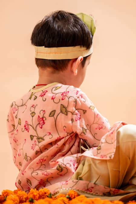 Buy_Rage Attire-Sweta Saria_Pink Chanderi , Cotton, Lotus Print Angrakha Kurta With Dhoti Pant Set 