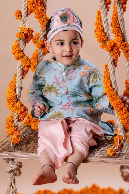 Shop_Rage Attire-Sweta Saria_Blue Chanderi , Cotton, Pichwai Print Kurta And Dhoti Pant Set_Online_at_Aza_Fashions