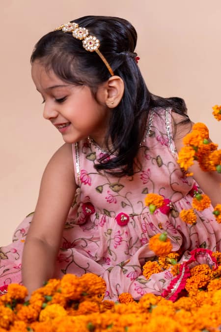 Rage Attire-Sweta Saria Pink Chanderi Silk, Cotton, Lotus Pichwai Print Kurta And Bell Bottom Pant Set Online at Aza Fashions Rage Attire-Sweta Saria_Pink Chanderi Silk, Cotton, Lotus Pichwai Print Kurta And Bell Bottom Pant Set _Online_at_Aza_Fashions