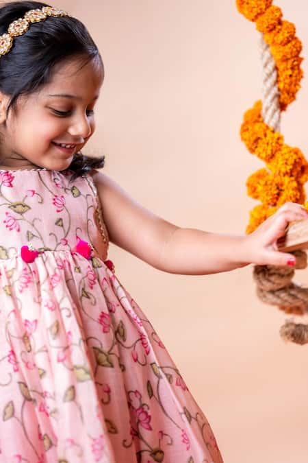 Buy Rage Attire-Sweta Saria Pink Chanderi Silk, Cotton, Lotus Pichwai Print Kurta And Bell Bottom Pant Set Online at Aza Fashions Buy_Rage Attire-Sweta Saria_Pink Chanderi Silk, Cotton, Lotus Pichwai Print Kurta And Bell Bottom Pant Set _Online_at_Aza_Fashions