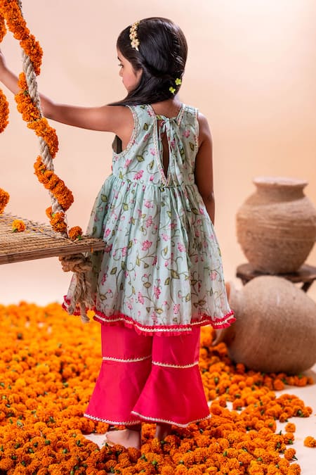 Shop Rage Attire-Sweta Saria Blue Chanderi Silk, Lotus Pichwai Patternprint Kurta And Bell Bottom Pant Set at Aza Fashions Shop_Rage Attire-Sweta Saria_Blue Chanderi Silk, Lotus Pichwai Patternprint Kurta And Bell Bottom Pant Set _at_Aza_Fashions