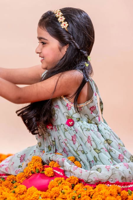 Buy Rage Attire-Sweta Saria Blue Chanderi Silk, Lotus Pichwai Patternprint Kurta And Bell Bottom Pant Set Buy_Rage Attire-Sweta Saria_Blue Chanderi Silk, Lotus Pichwai Patternprint Kurta And Bell Bottom Pant Set