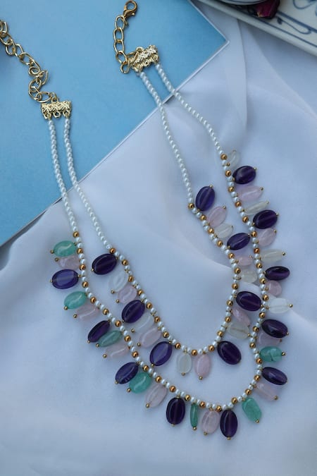Buy_Do Taara_Multi Color Natural Stone Embellished Layered Necklace _Online_at_Aza_Fashions